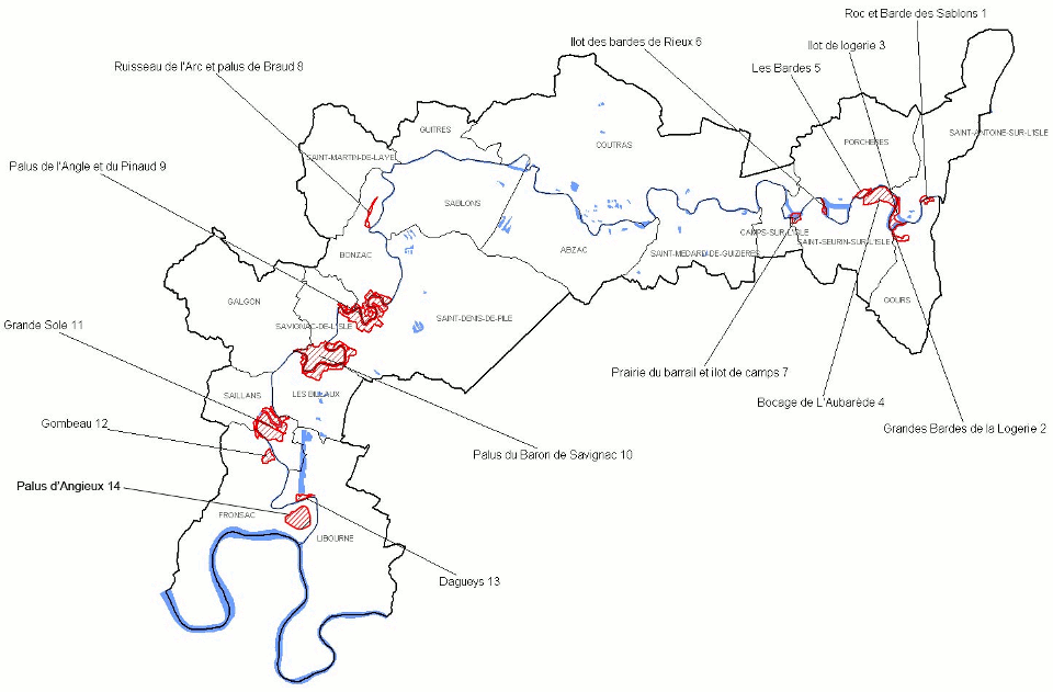 Carte des zones humides en Gironde